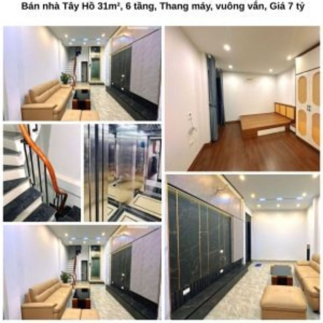 Bán nhà Tây Hồ 31m²,  6 tầng, Thang máy, vuông vắn,  Giá 7 tỷ