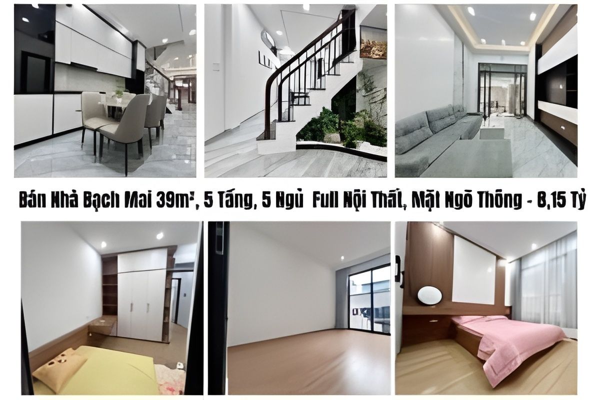 Bán Nhà Bạch Mai – 39m², 5 Tầng, 5 Phòng Ngủ – Full Nội Thất, Mặt Ngõ Thông – 8,15 Tỷ