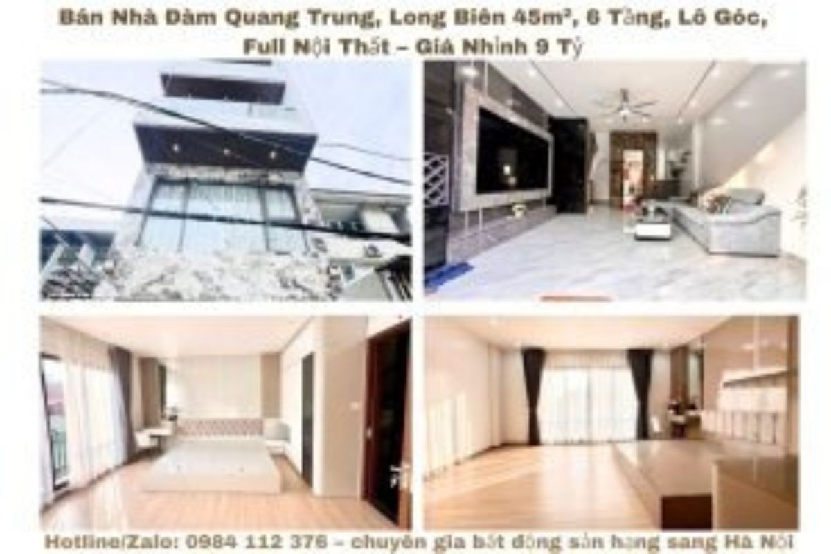 Bán Nhà Đàm Quang Trung, Long Biên 45m², 6 Tầng, Lô Góc, Full Nội Thất – Giá Nhỉnh 9 Tỷ