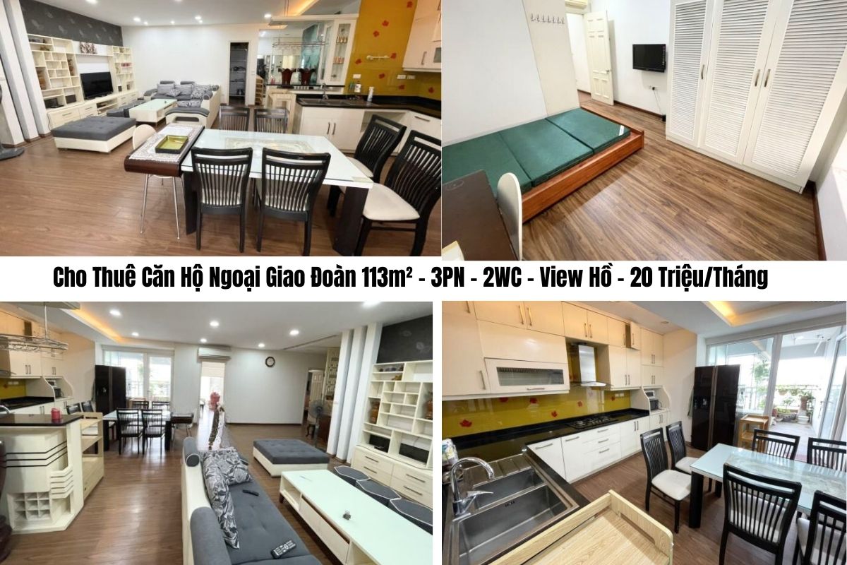 Cho Thuê Căn Hộ Ngoại Giao Đoàn 113m² – 3PN – 2WC – View Hồ – 20 Triệu/Tháng